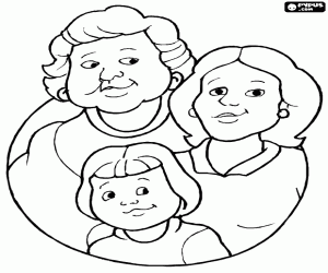 Grandmother,mother and granddaughter coloring page