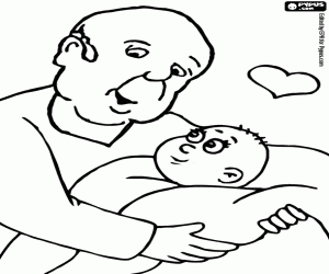 The grandpa with a baby in his arms coloring page