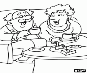 The grandparents on the couch at home coloring page