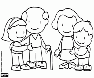 The grandparents with the grandchildren coloring page