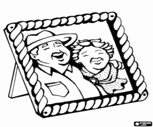 Grandparents, photography with frame coloring page