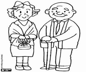 Grandparents ready for the walk coloring page