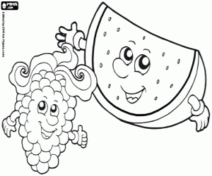 Grape and watermelon, seeds fruits coloring page