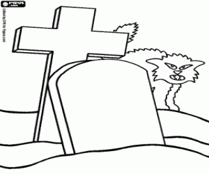 Graves in the cemetery on Halloween coloring page