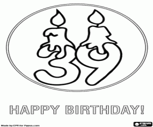 A greeting card for 39 birthday coloring page