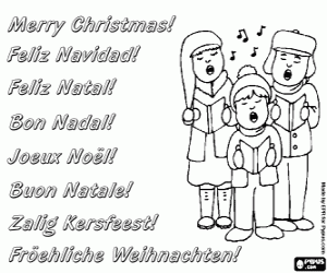Greeting card with Christmas carols coloring page