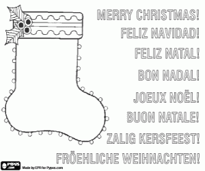 Greeting card with a Christmas sock coloring page