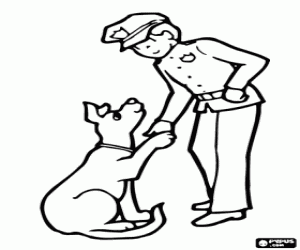The greeting of the police dog coloring page