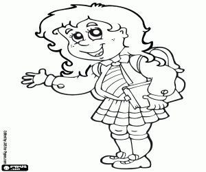 The greeting of the schoolgirl coloring page