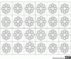Grid with geometric flowers coloring page