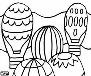Group of balloons over mountains coloring page