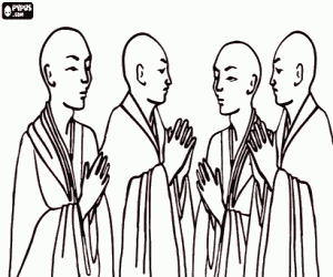 Group of Buddhist monks coloring page