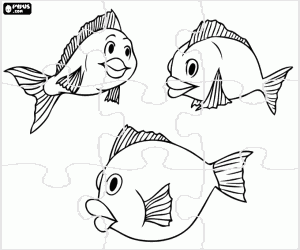A group of fish puzzle coloring page