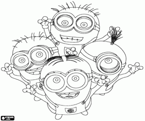 A group of four minions coloring page