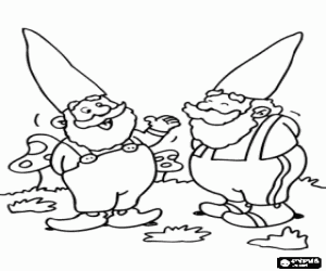 Group of happy gnomes coloring page