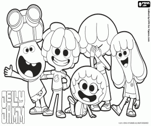 Group of Jelly Jamm protagonists coloring page