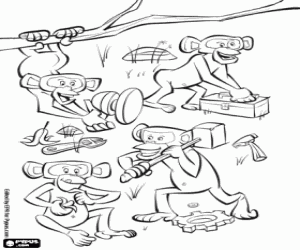 A group of mischievous monkeys coloring page