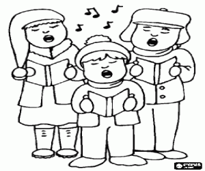 Group of children singing carols coloring page