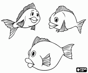 Group of fishes with big smile coloring page