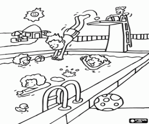 Group of people in the pool coloring page