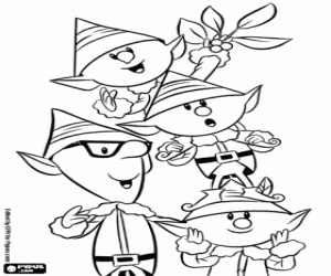 Group of Santa Claus Elves coloring page
