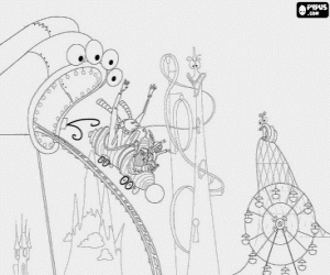 Gru and girls on the roller coaster coloring page