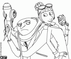 Gru and Lucy Wilde coloring page