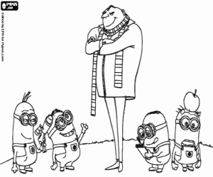 Gru with the minions coloring page