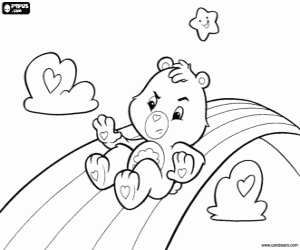 Grumpy bear sliding down the rainbow coloring page