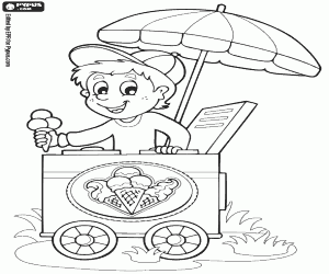 A guy with an ice cream cart coloring page