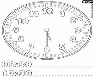 Half past five on the clock coloring page