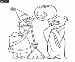 Halloween costumes and children coloring page