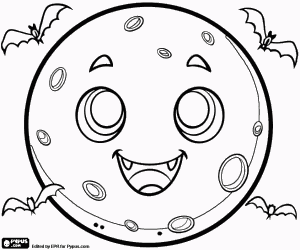 Halloween moon and bats coloring page