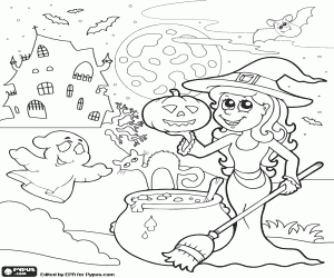 Halloween Night Scene coloring page