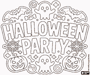 Halloween party poster coloring page