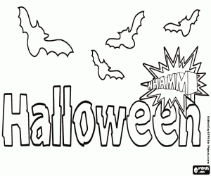 Halloween sign and bats coloring page