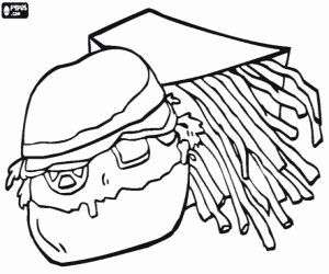 Hamburger and French fries coloring page