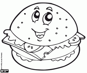 A hamburger smiling coloring page