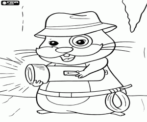 A hamster exploring with flashlight coloring page