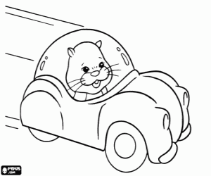 The hamster Pipsqueak by car coloring page