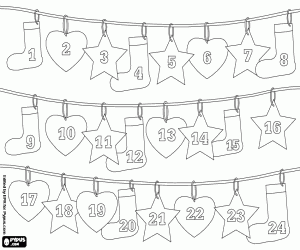 Hanging advent calendar coloring page