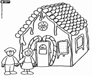 Hansel and Gretel front the house coloring page