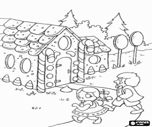 Hansel, Gretel and the sweet house coloring page
