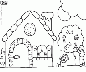 Hansel and Gretel and the sweets coloring page