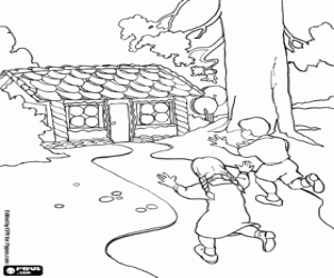 Hansel and Gretel towards the house coloring page