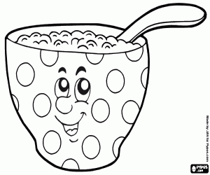 Happy bowl of milk and cereal coloring page