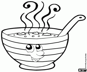 Happy bowl with the soup coloring page