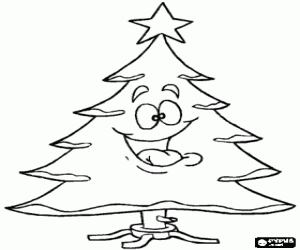 Happy Christmas tree and star coloring page