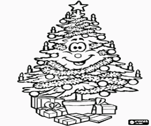 A happy Christmas tree coloring page