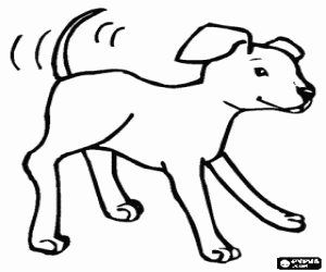 A happy dog wags its tail coloring page